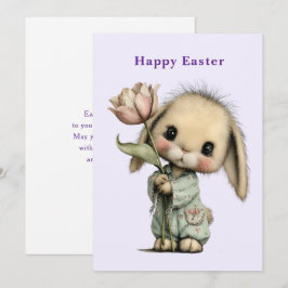 Schattig Konijn met een Tulp Pasen Feestdagenkaart