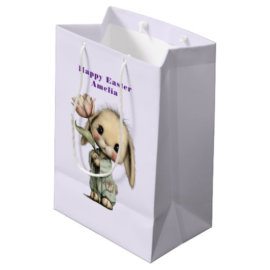 Schattig Konijn met een Tulp Pasen Medium Cadeauzakje (Achterkant Gekanteld)