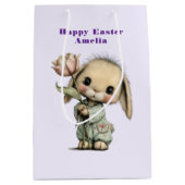 Schattig Konijn met een Tulp Pasen Medium Cadeauzakje (Voorkant)