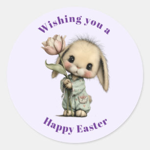 Schattig Konijn met een Tulp Pasen Ronde Sticker
