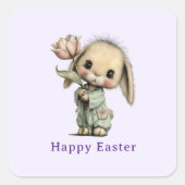 Schattig Konijn met een Tulp Pasen Vierkante Sticker (Voorkant)