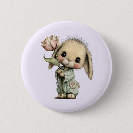 Schattig Konijn met een Tulp Ronde Button 5,7 Cm (Voorkant)