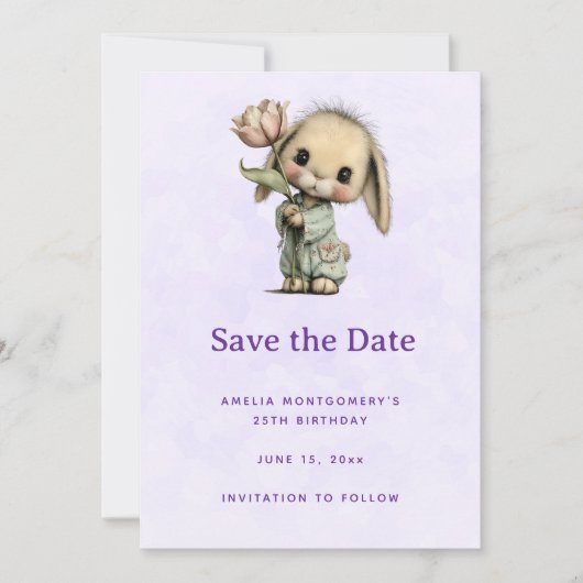 Schattig Konijn met een Tulp Save The Date (Voorkant)