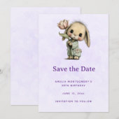 Schattig Konijn met een Tulp Save The Date (Voorkant / Achterkant)