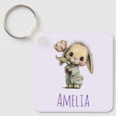 Schattig Konijn met een Tulp Sleutelhanger (Voorkant)