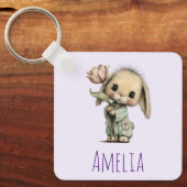 Schattig Konijn met een Tulp Sleutelhanger (Voorkant)