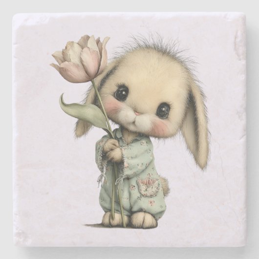 Schattig Konijn met een Tulp Stenen Onderzetter (Voorkant)