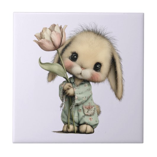 Schattig Konijn met een Tulp Tegeltje (Voorkant)