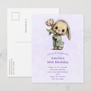 Schattig Konijn met een Tulp Verjaardag Uitnodiging Briefkaart