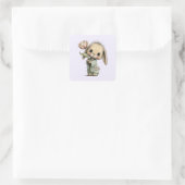 Schattig Konijn met een Tulp Vierkante Sticker (Tas)