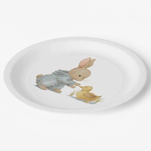 Schattig konijn met eend papieren bordje (Gekanteld)
