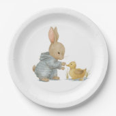 Schattig konijn met eend papieren bordje (Voorkant)