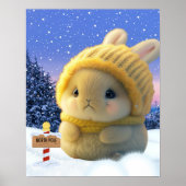 Schattig Konijn met geel gebreid pet en sjaal in s Poster (Voorkant)