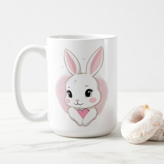 Schattig Konijn met Hart | Romantisch Design Koffiemok (Met donut)