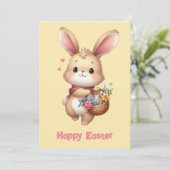 Schattig konijn met mand en gele sjaal feestdagenkaart (Staand voorkant)
