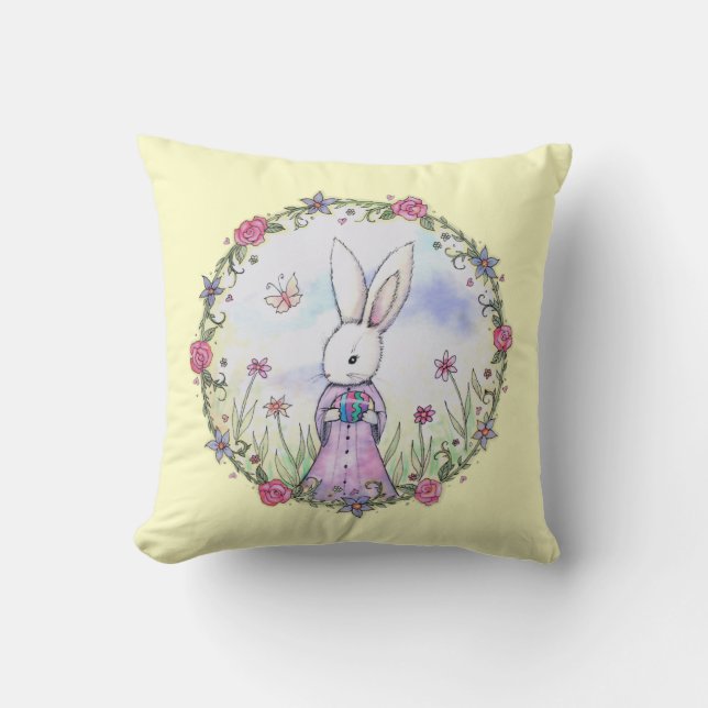 Schattig Konijn met Paashaas in Bloemen Kussen (Voorkant)