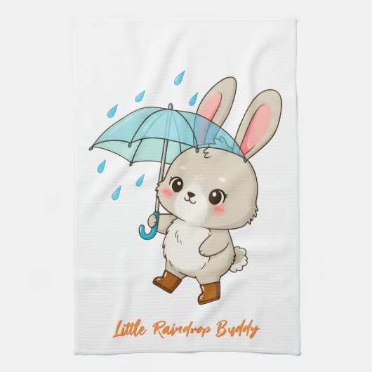 Schattig Konijn met Paraplu Kawaii Theedoek (Verticaal)