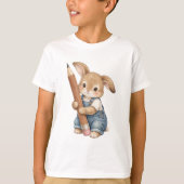 Schattig Konijn met Potlood Terug naar School Kind T-shirt (Voorkant)