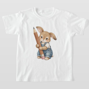 Schattig Konijn met Potlood Terug naar School Kind T-shirt