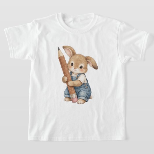 Schattig Konijn met Potlood Terug naar School Kind T-shirt (Laagn)
