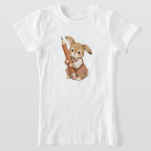 Schattig Konijn met Potlood Terug naar School Meis T-shirt