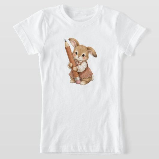 Schattig Konijn met Potlood Terug naar School Meis T-shirt (Laagn)