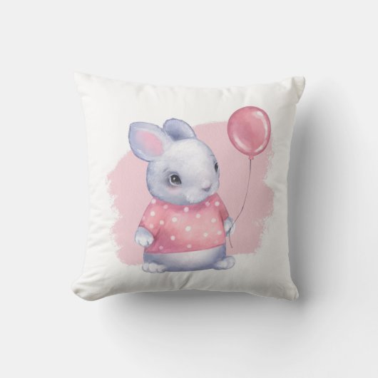 Schattig Konijn met Roze Ballon Kussen (Voorkant)