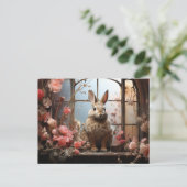 Schattig Konijn met Roze Bloemen Briefkaart (Staand voorkant)