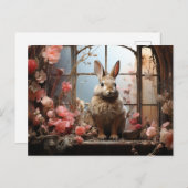 Schattig Konijn met Roze Bloemen Briefkaart (Voorkant / Achterkant)