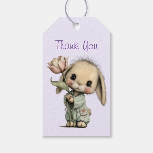 Schattig Konijn met Tulp Bedankt Cadeaulabel (Voorkant)