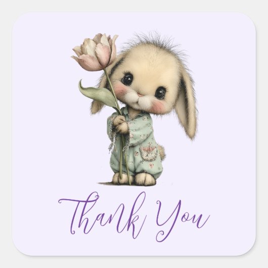 Schattig Konijn met Tulp Bedankt Vierkante Sticker (Voorkant)