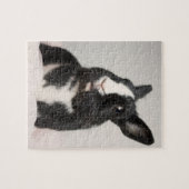 Schattig konijn met zwarte en witte bondsdolheid legpuzzel (Horizontaal)