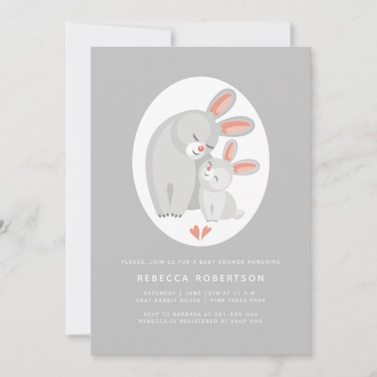Schattig konijn moeder en konijn baby shower kaart (Voorkant)