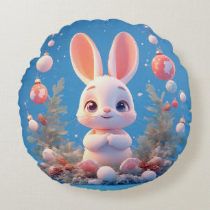 Schattig konijn omringd door decoraties rond kussen