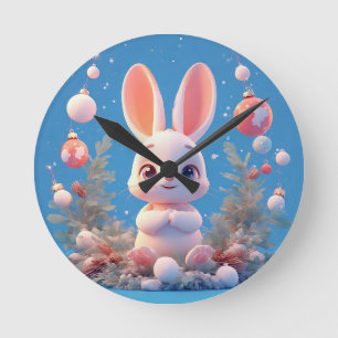 Schattig konijn omringd door decoraties ronde klok
