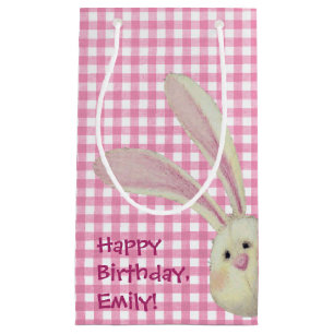schattig konijn op roze geruit klein cadeauzakje