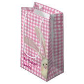 schattig konijn op roze gingham klein cadeauzakje (Voorkant Gekanteld)