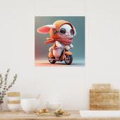 Schattig Konijn op Scooter Poster (Keuken)