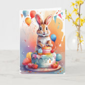 Schattig konijn op taart vieren! | KAART (Gele Bloem)