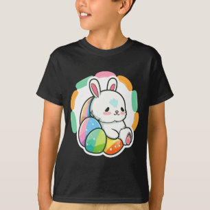 Schattig konijn paas regenboog eieren cartoon lent t-shirt