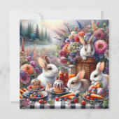 Schattig konijn paaspicknick brunch bos feestdagenkaart (Voorkant)