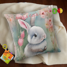 Schattig Konijn Pastel Waterverf Lente Bloemen