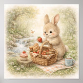 Schattig Konijn Picknick Bos Kind Poster (Voorkant)