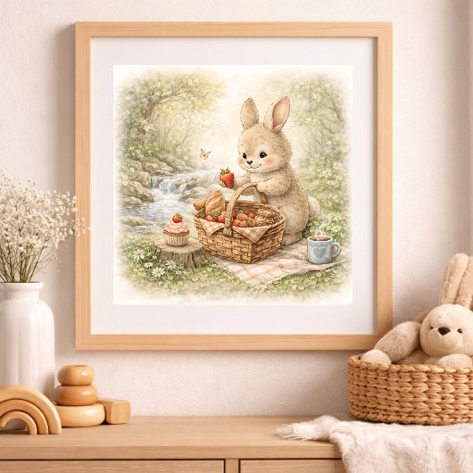 Schattig Konijn Picknick Bos Kind Poster