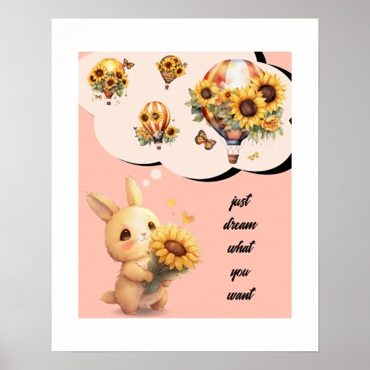 Schattig konijn Poster | Droom gewoon wat je wilt (Voorkant)