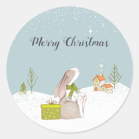 Schattig Konijn Prettig Kerstfeest Ronde Sticker (Voorkant)