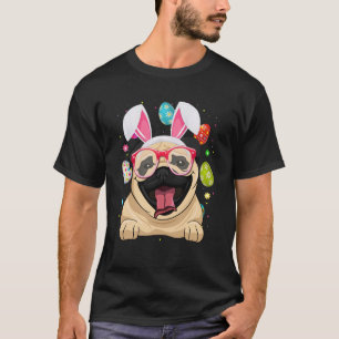 Schattig Konijn Pugs Hond Gezicht Paaseieren Pasen T-shirt