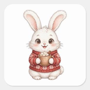 Schattig Konijn Rode Kersttrui Warme Chocolade Sti Vierkante Sticker
