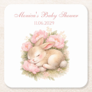 Schattig Konijn Roze Blush Pioen Baby Shower Kartonnen Onderzetters