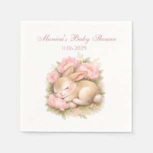 Schattig Konijn Roze Blush Pioen Babyshower Servet